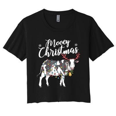 Cow Christmas Funny Mooey Xmas Lights Women's Crop Top Tee