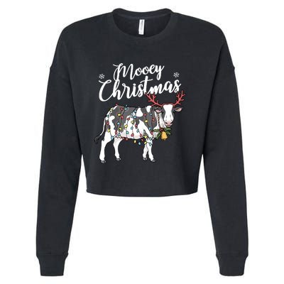 Cow Christmas Funny Mooey Xmas Lights Cropped Pullover Crew