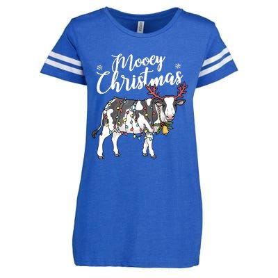 Cow Christmas Funny Mooey Xmas Lights Enza Ladies Jersey Football T-Shirt