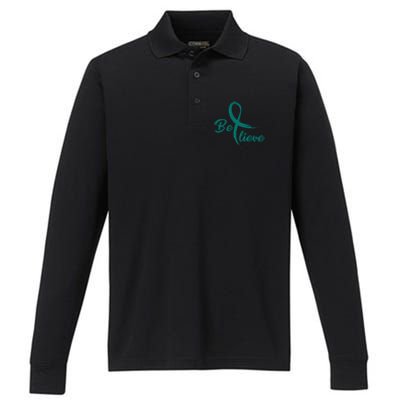 Cervical Cancer Fight Cancer Ribbon Performance Long Sleeve Polo