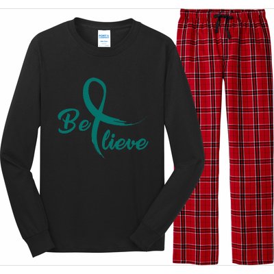 Cervical Cancer Fight Cancer Ribbon Long Sleeve Pajama Set