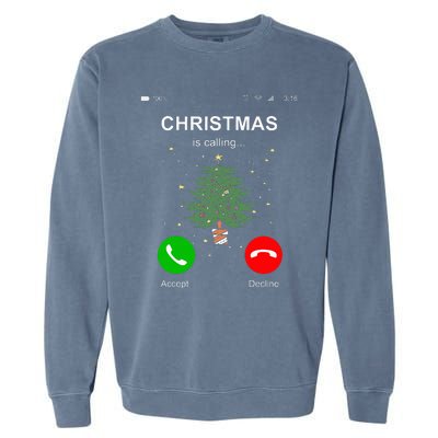 Christmas Calling  Funny Xmas Phone Christian Church Garment-Dyed Sweatshirt