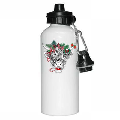 Christmas Cow Farmer Funny Xmas Holiday Lover Aluminum Water Bottle 