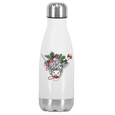 Christmas Cow Farmer Funny Xmas Holiday Lover Stainless Steel Insulated Water Bottle