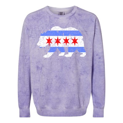 Chicago City Flag Distressed Bear Gift Colorblast Crewneck Sweatshirt