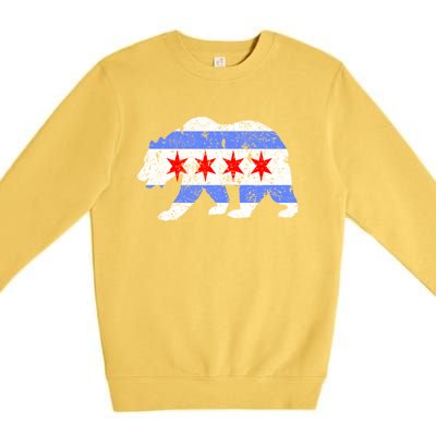 Chicago City Flag Distressed Bear Gift Premium Crewneck Sweatshirt