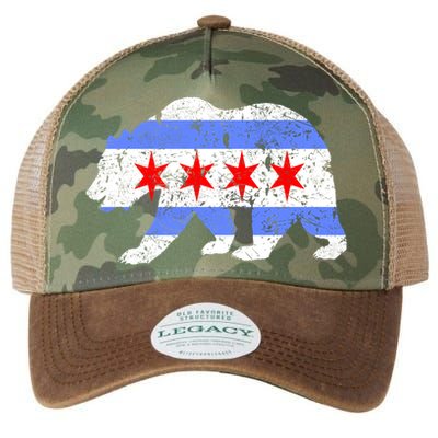 Chicago City Flag Distressed Bear Gift Legacy Tie Dye Trucker Hat