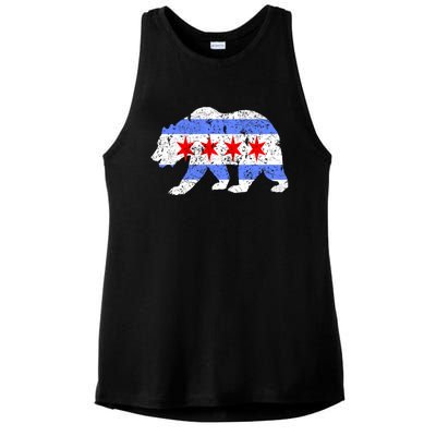 Chicago City Flag Distressed Bear Gift Ladies PosiCharge Tri-Blend Wicking Tank