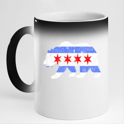 Chicago City Flag Distressed Bear Gift 11oz Black Color Changing Mug