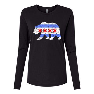 Chicago City Flag Distressed Bear Gift Womens Cotton Relaxed Long Sleeve T-Shirt