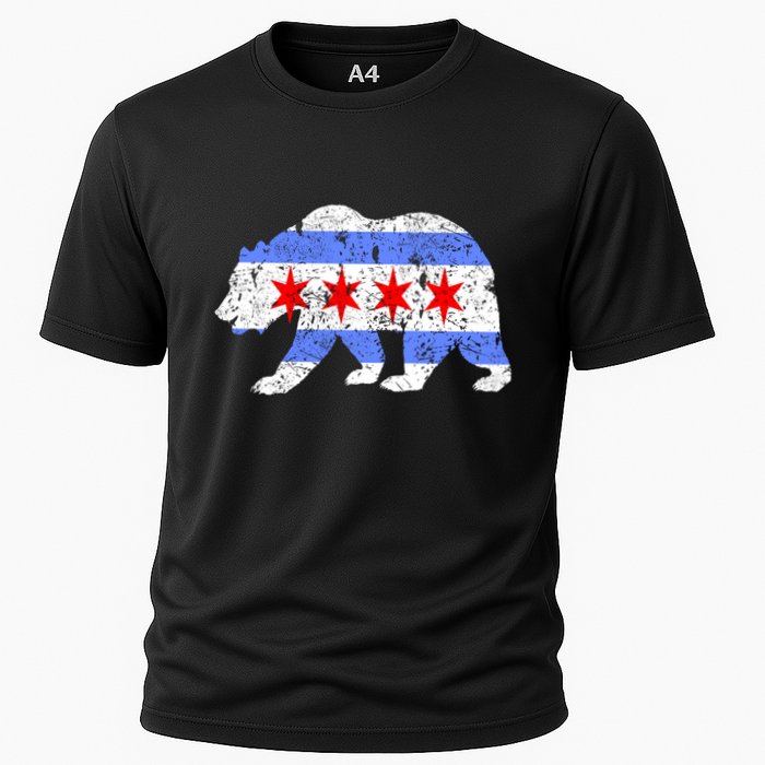 Chicago City Flag Distressed Bear Gift Cooling Performance Crew T-Shirt