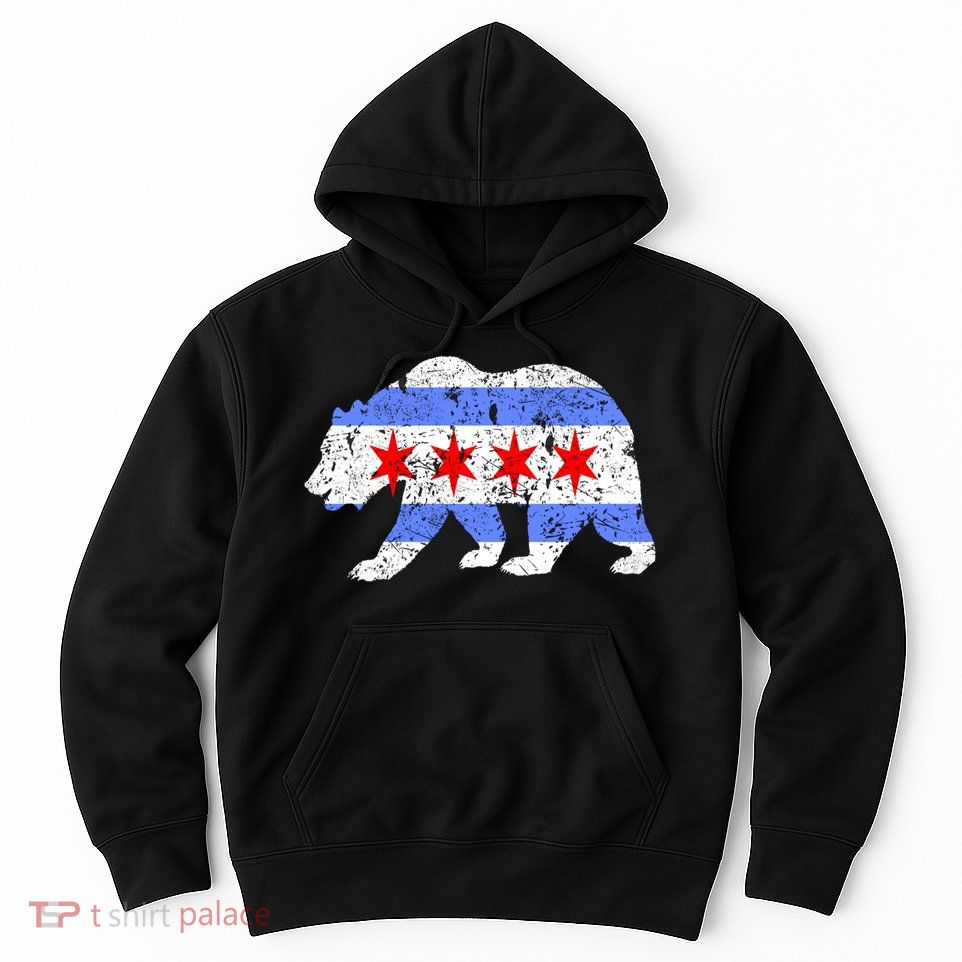 Chicago City Flag Distressed Bear Gift Hoodie