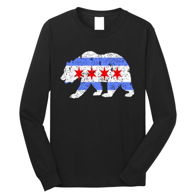 Chicago City Flag Distressed Bear Gift Long Sleeve Shirt