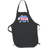 Chicago City Flag Distressed Bear Gift Full-Length Apron With Pockets