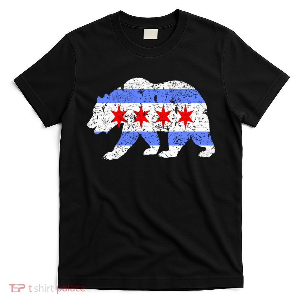 Chicago City Flag Distressed Bear Gift T-Shirt
