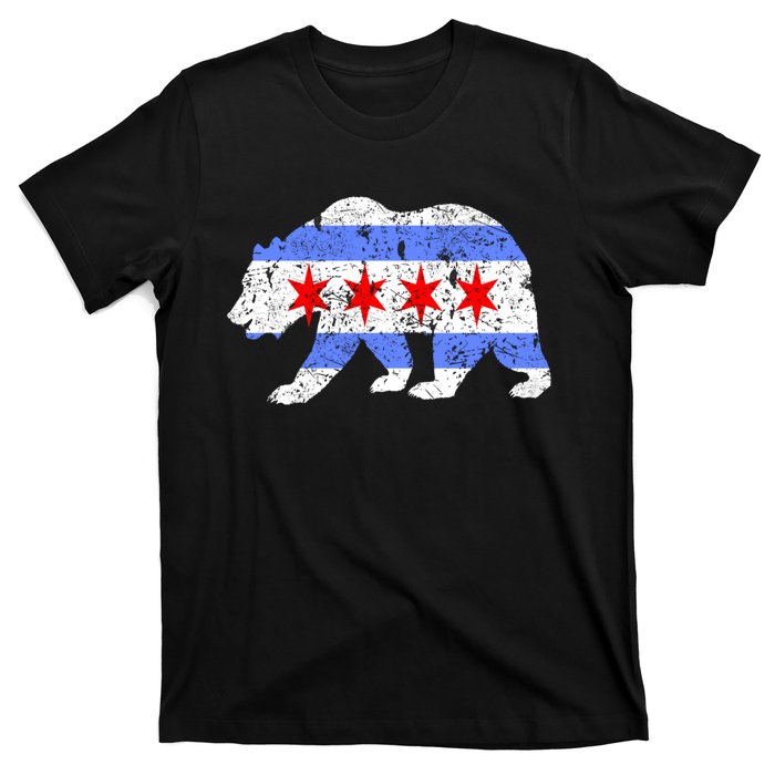 Chicago City Flag Distressed Bear Gift T-Shirt