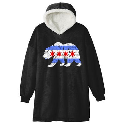 Chicago City Flag Distressed Bear Gift Hooded Wearable Blanket