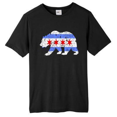 Chicago City Flag Distressed Bear Gift Tall Fusion ChromaSoft Performance T-Shirt