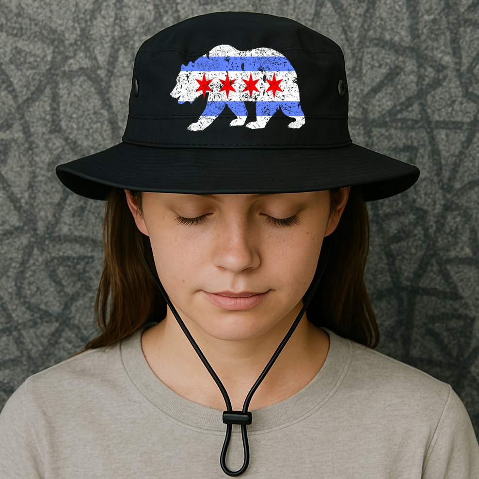 Chicago City Flag Distressed Bear Gift Bucket Hat