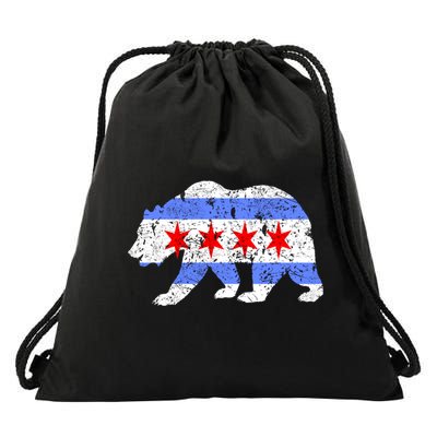 Chicago City Flag Distressed Bear Gift Drawstring Bag