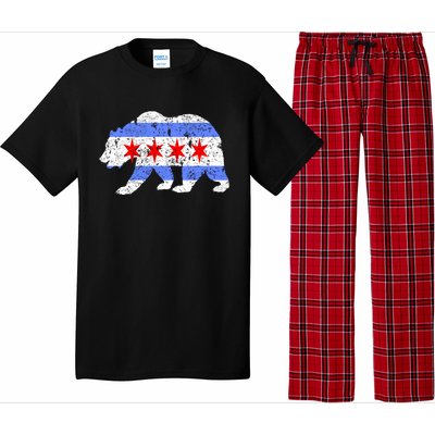 Chicago City Flag Distressed Bear Gift Pajama Set