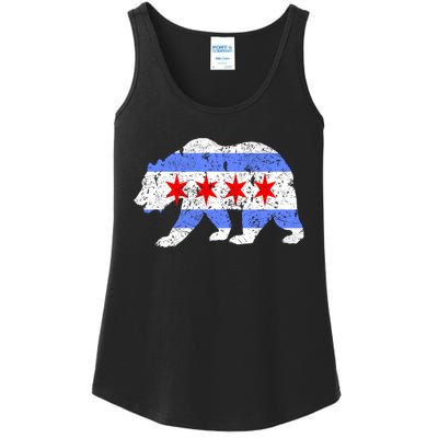 Chicago City Flag Distressed Bear Gift Ladies Essential Tank