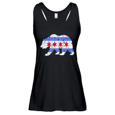 Chicago City Flag Distressed Bear Gift Ladies Essential Flowy Tank