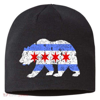 Chicago City Flag Distressed Bear Gift Sustainable Beanie