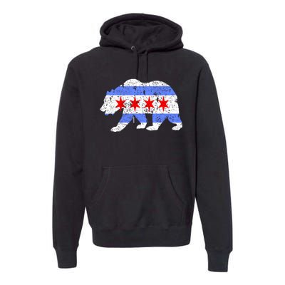 Chicago City Flag Distressed Bear Gift Premium Hoodie