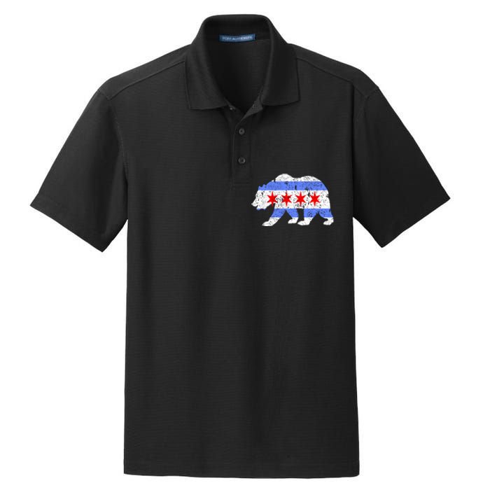 Chicago City Flag Distressed Bear Gift Dry Zone Grid Polo