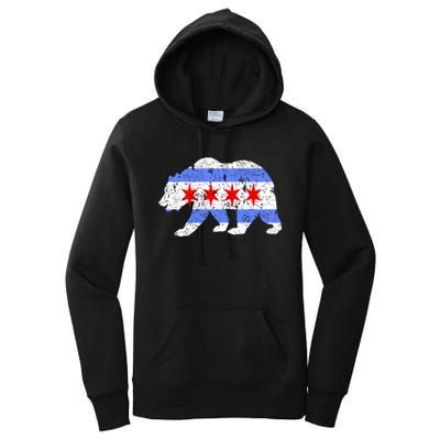 Chicago City Flag Distressed Bear Gift Women's Pullover Hoodie