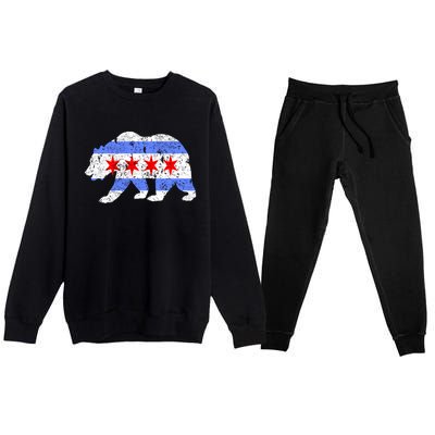 Chicago City Flag Distressed Bear Gift Premium Crewneck Sweatsuit Set