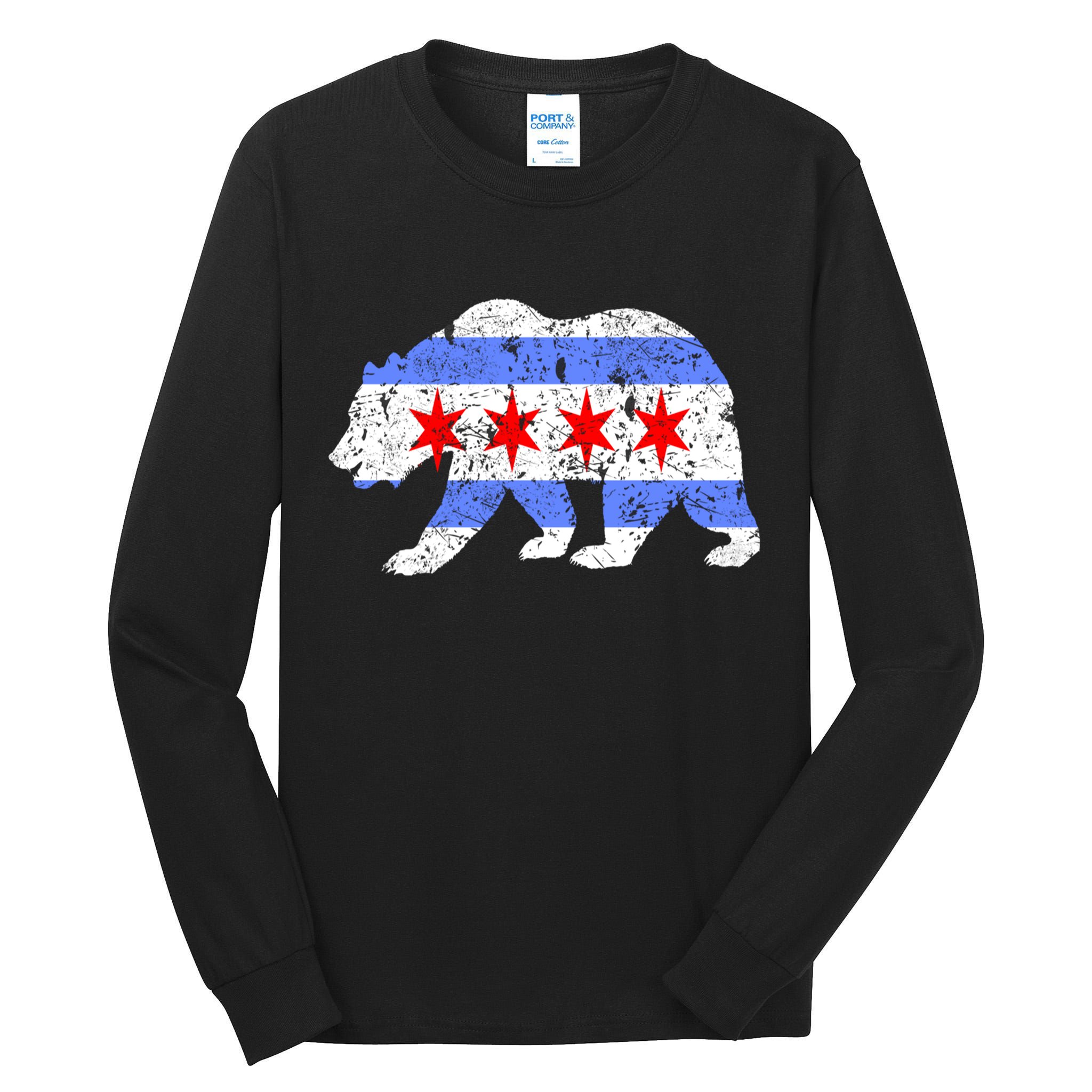 Chicago City Flag Distressed Bear Gift Tall Long Sleeve T-Shirt