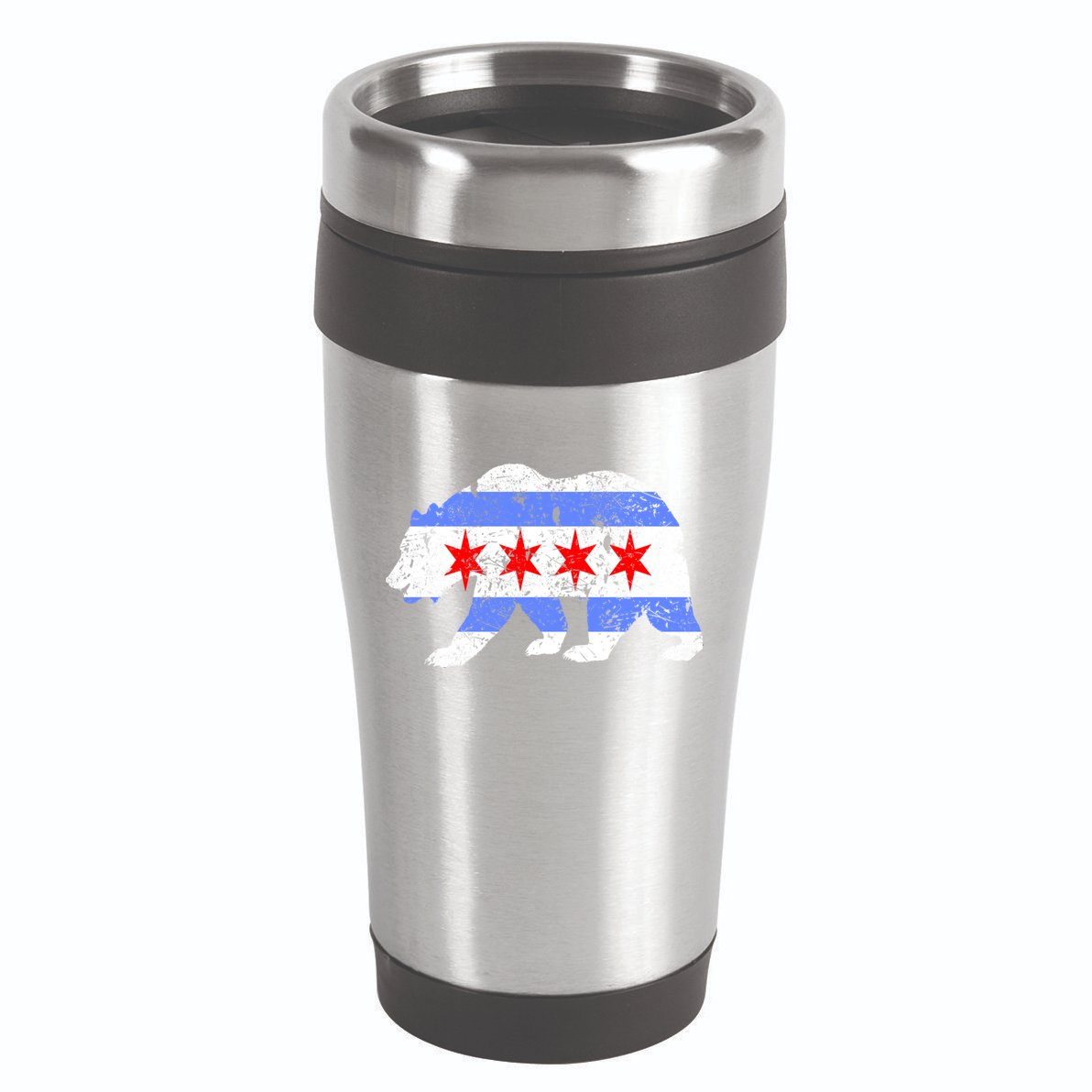 Chicago City Flag Distressed Bear Gift 16oz Travel Tumbler