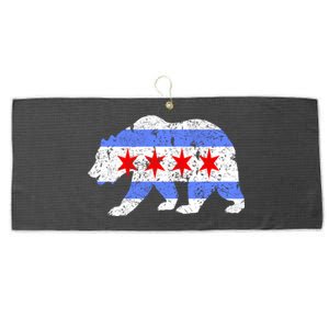 Chicago City Flag Distressed Bear Gift Large Microfiber Waffle Golf Towel