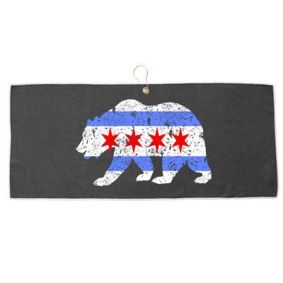 Chicago City Flag Distressed Bear Gift Large Microfiber Waffle Golf Towel