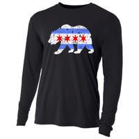 Chicago City Flag Distressed Bear Gift Cooling Performance Long Sleeve Crew