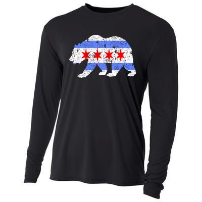 Chicago City Flag Distressed Bear Gift Cooling Performance Long Sleeve Crew