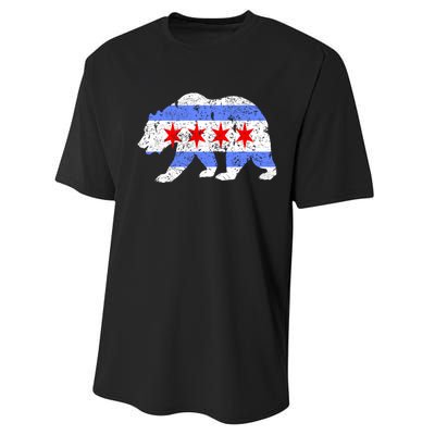 Chicago City Flag Distressed Bear Gift Performance Sprint T-Shirt