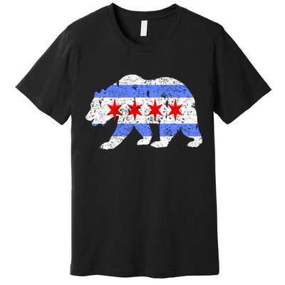 Chicago City Flag Distressed Bear Gift Premium T-Shirt