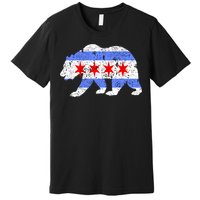 Chicago City Flag Distressed Bear Gift Premium T-Shirt