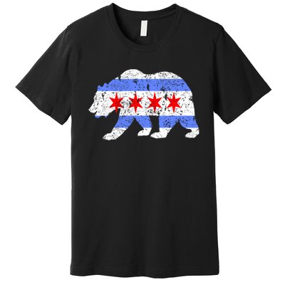 Chicago City Flag Distressed Bear Gift Premium T-Shirt