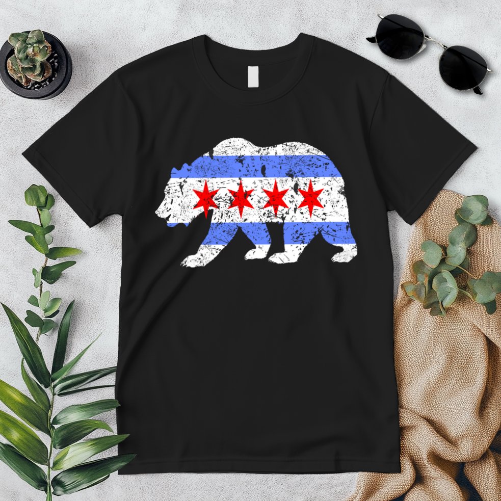 Chicago City Flag Distressed Bear Gift Premium T-Shirt