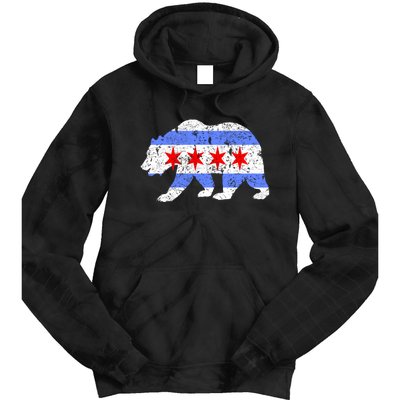 Chicago City Flag Distressed Bear Gift Tie Dye Hoodie