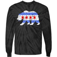 Chicago City Flag Distressed Bear Gift Tie-Dye Long Sleeve Shirt