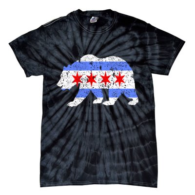 Chicago City Flag Distressed Bear Gift Tie-Dye T-Shirt