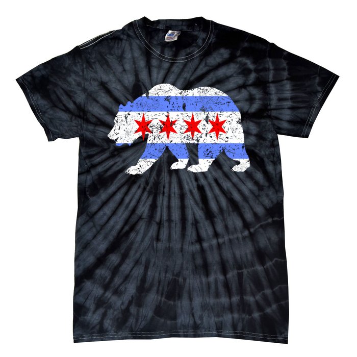 Chicago City Flag Distressed Bear Gift Tie-Dye T-Shirt