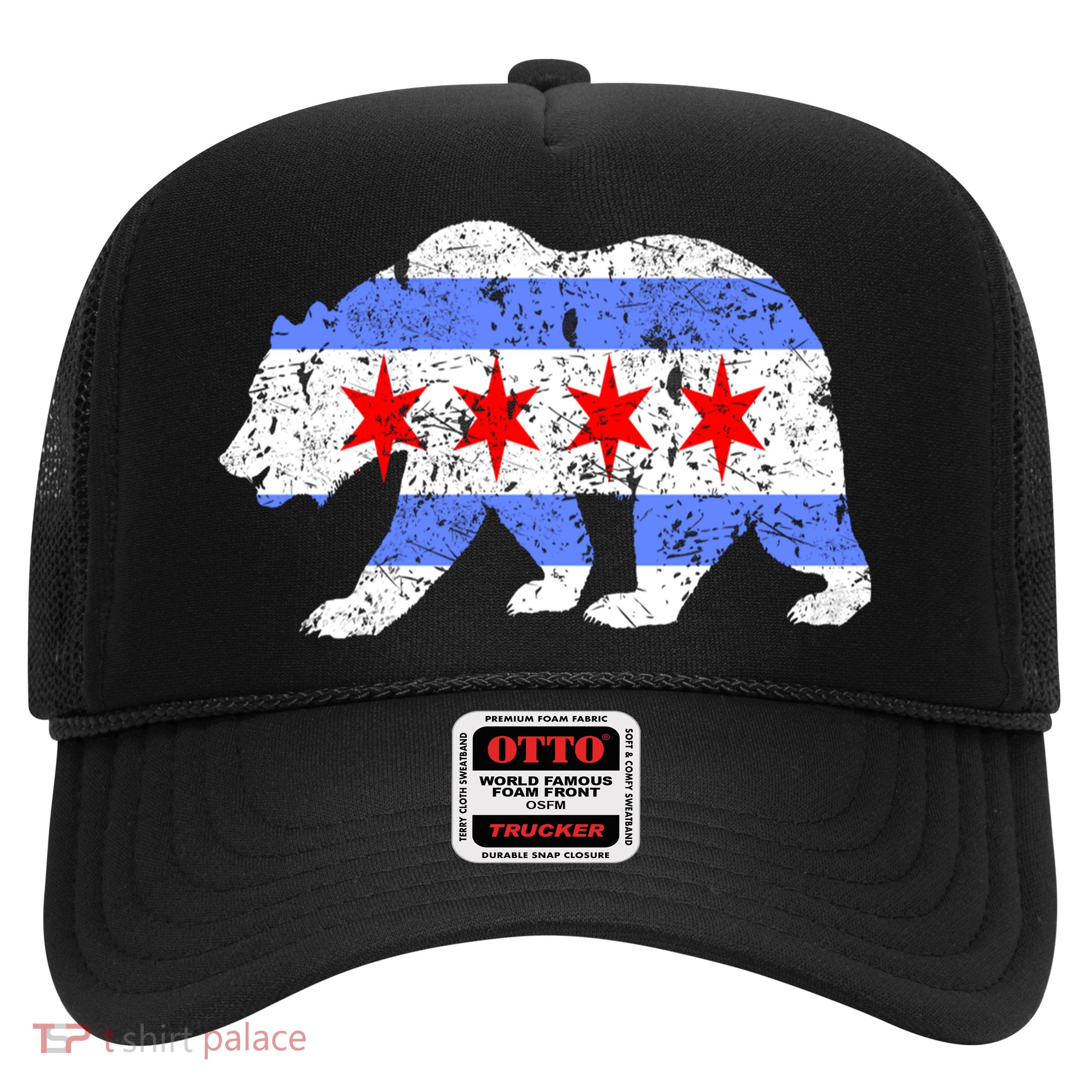 Chicago City Flag Distressed Bear Gift Trucker Hat