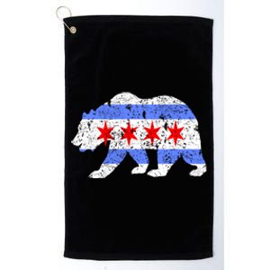 Chicago City Flag Distressed Bear Gift Platinum Collection Golf Towel