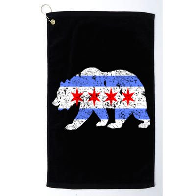 Chicago City Flag Distressed Bear Gift Platinum Collection Golf Towel